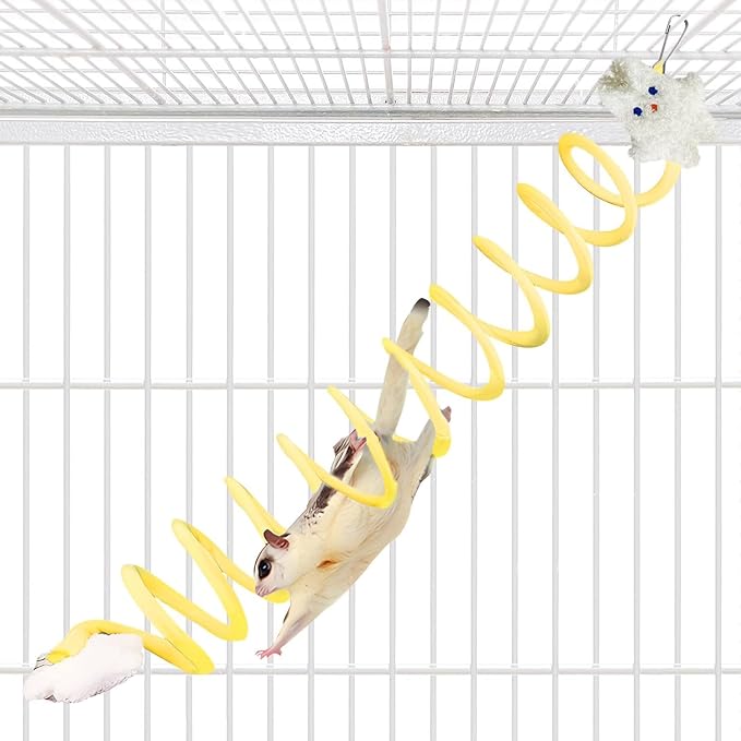 1pc Elastic Sugar Glider Climb Rope, Hanging Cage Toys(Random Color) | Enrichment Toys Wrapped in Short Plush for Soft Touch & Spring Design Boost Climbing Fun & Build Small Pets’ Climb Strength