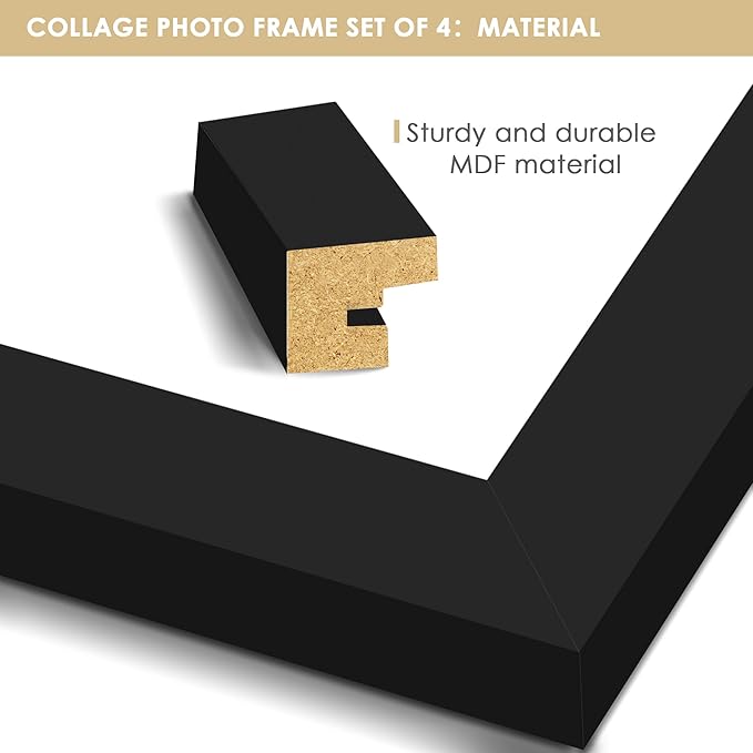 4x6 Collage Picture Frame Tempered Glass Front, Displays Four 4x6 Photo, Family Photo Collage Frame, Wall Decor Wall Hanging or Tabletop, Black