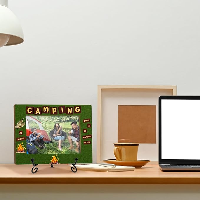 Camping Gifts Wood Photo Frame for Camper Friends Daughter Son, Summer Camping Decor Tabletop Display 4 x 6 Picture Frame Vacation Gifts for Camper Home Office RV Living Room Holiday Decors -16