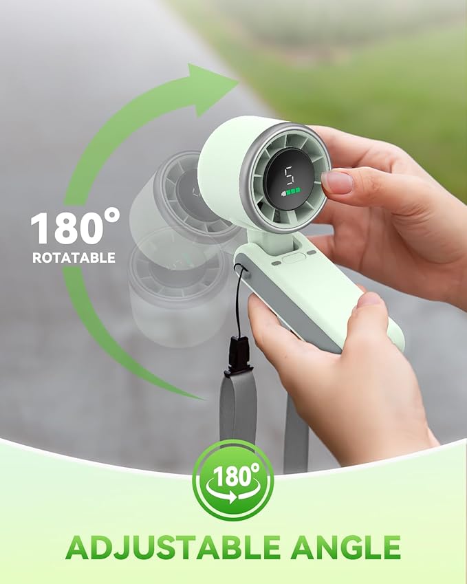 Portable Handheld Turbo Fan, 5 Gear Wind, Battery Operated, Up to 12 Working Hours, 3 IN 1 Hand Fan with Air Turbo Tech Cooling Fans for Outdoor Activities, Travel, Beach (Green)