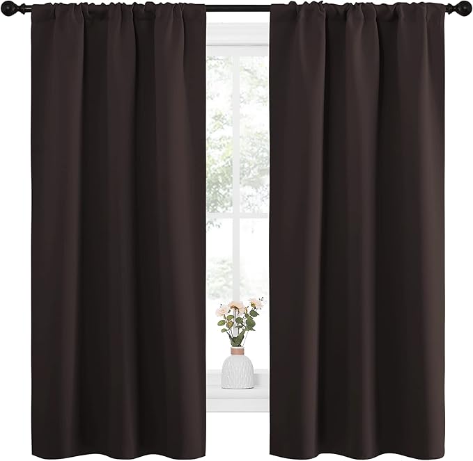 NICETOWN Bedroom Curtains Thermal Insulated, Noise Reducing Curtains & Drapes for Small Kitchen Window, Privacy Draperies (Toffee Brown, 34" Wide x 63" Long, 2 PCs)
