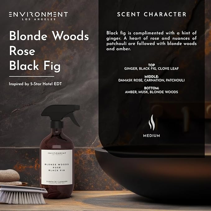 ENVIRONMENT Inspired by 5-Star Resort EDT Surface Cleaner, 16oz Luxury Surface Cleaner (Blonde Woods | Rose | Black Fig) Home Essentials, Scented Cleaning Products, Vegan & Cruelty-Free