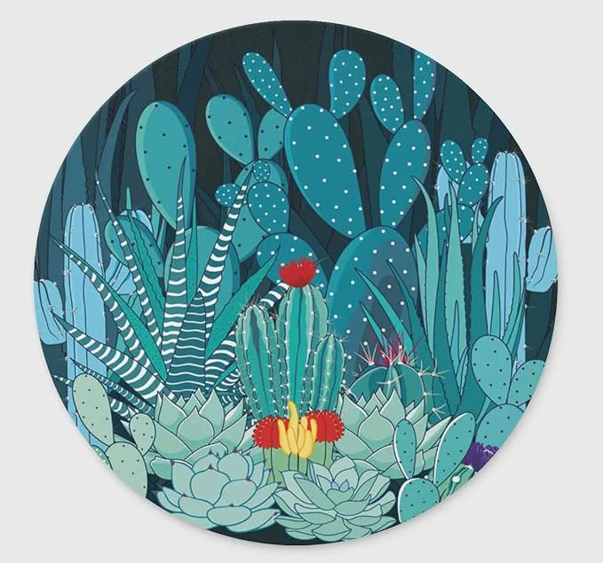 Cactus and Flower Non-Slip Rubber Round Mouse Pad | Cactus and Flower Non-Slip Rubber Round Mouse Pad，Design Round Gaming Mouse Pad (7.87 inch x 7.87 inch)