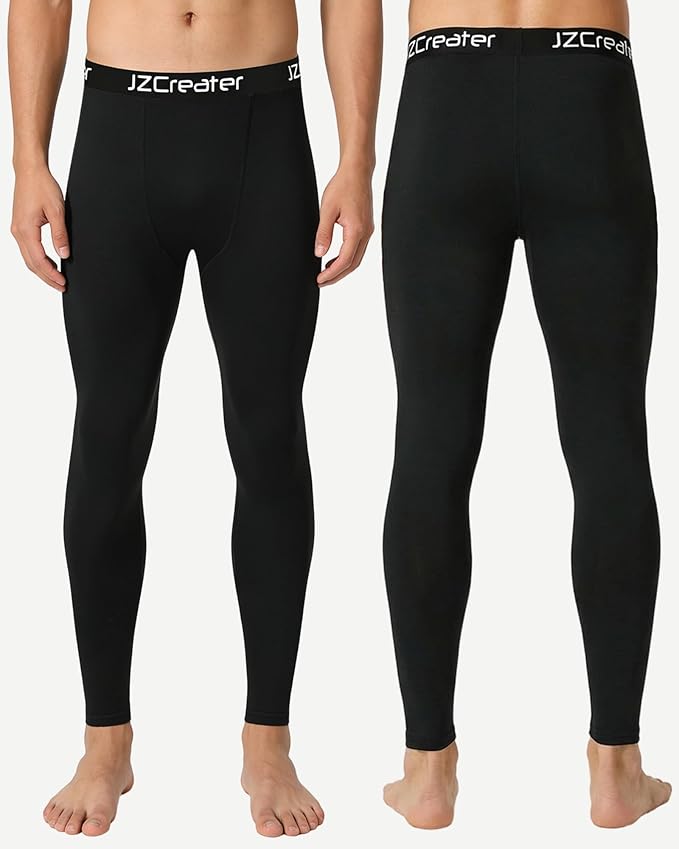 1 or 3 Pack Mens Long Johns Thermal Pants, Fleece Lined Lightweight Base Layer Bottoms, Compression Leggings Winter Gear