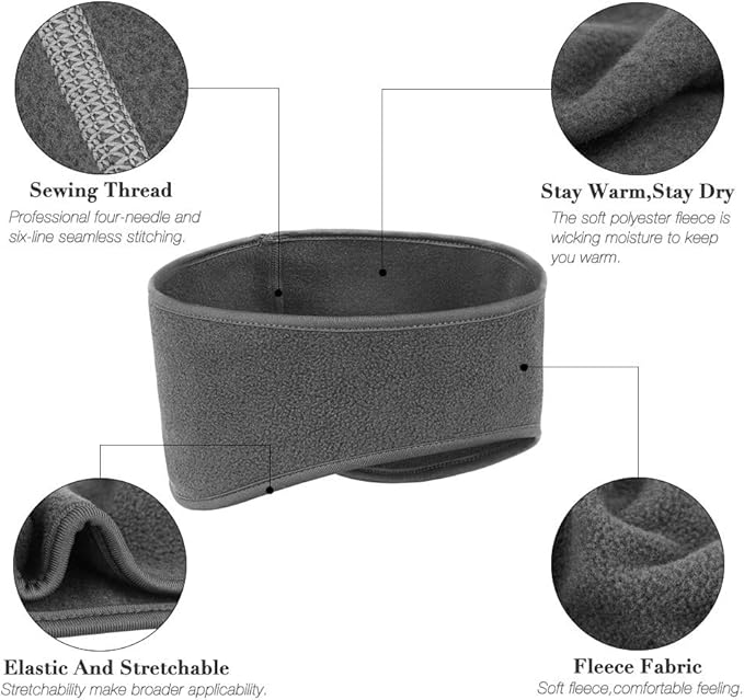 Ear Warmers Headband, Fleece Earmuffs Running Headband Winter Ear Covers Moisture Wicking Ski Sport Headband for Men & Women (19.2 inches, One Size, Cycling)