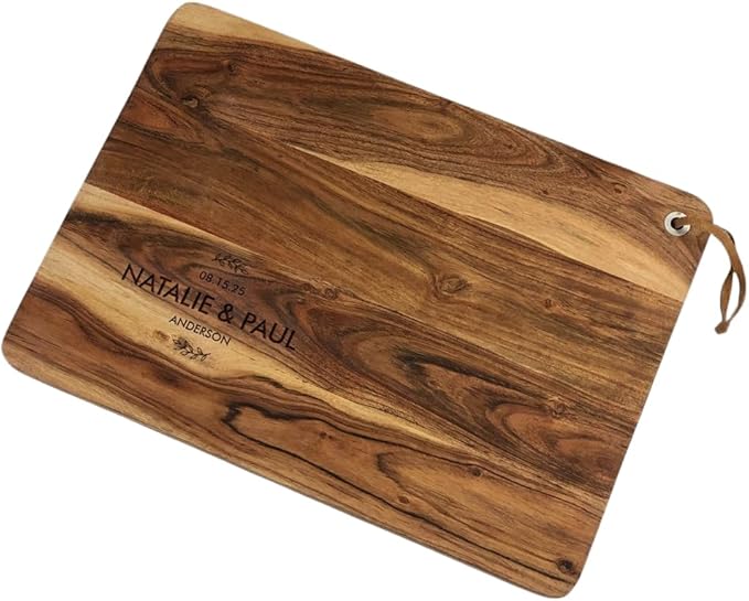 Engraved Couple's Names with Leaves Acacia Personalized Cutting Board