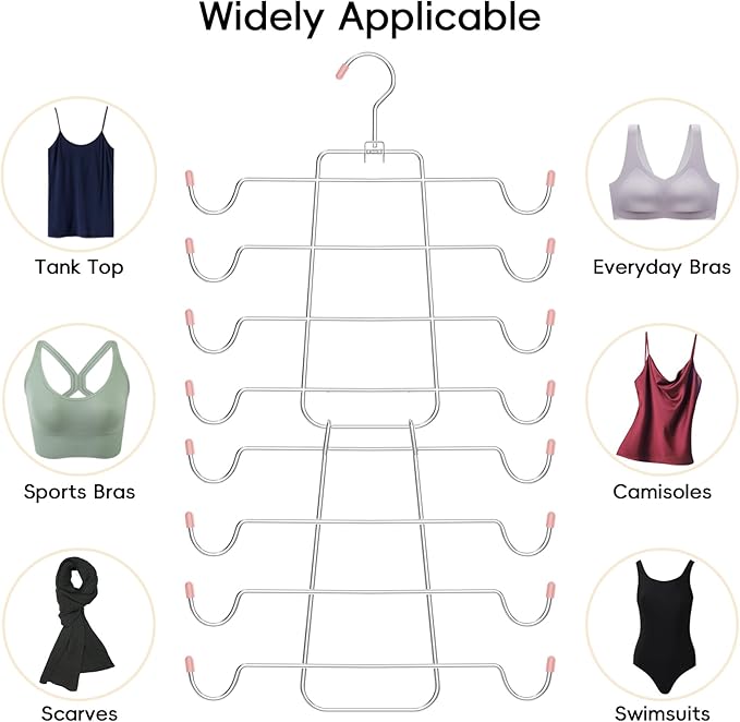 TomCare 360° Swivel 2 Pack Tank Top Hanger and 2 Pack Leggings Organizers Space Saving Sport Bras Organizer Metal Yoga Pants Hangers with 20 Clips Hanging Closet Organizers and Storage, Pink