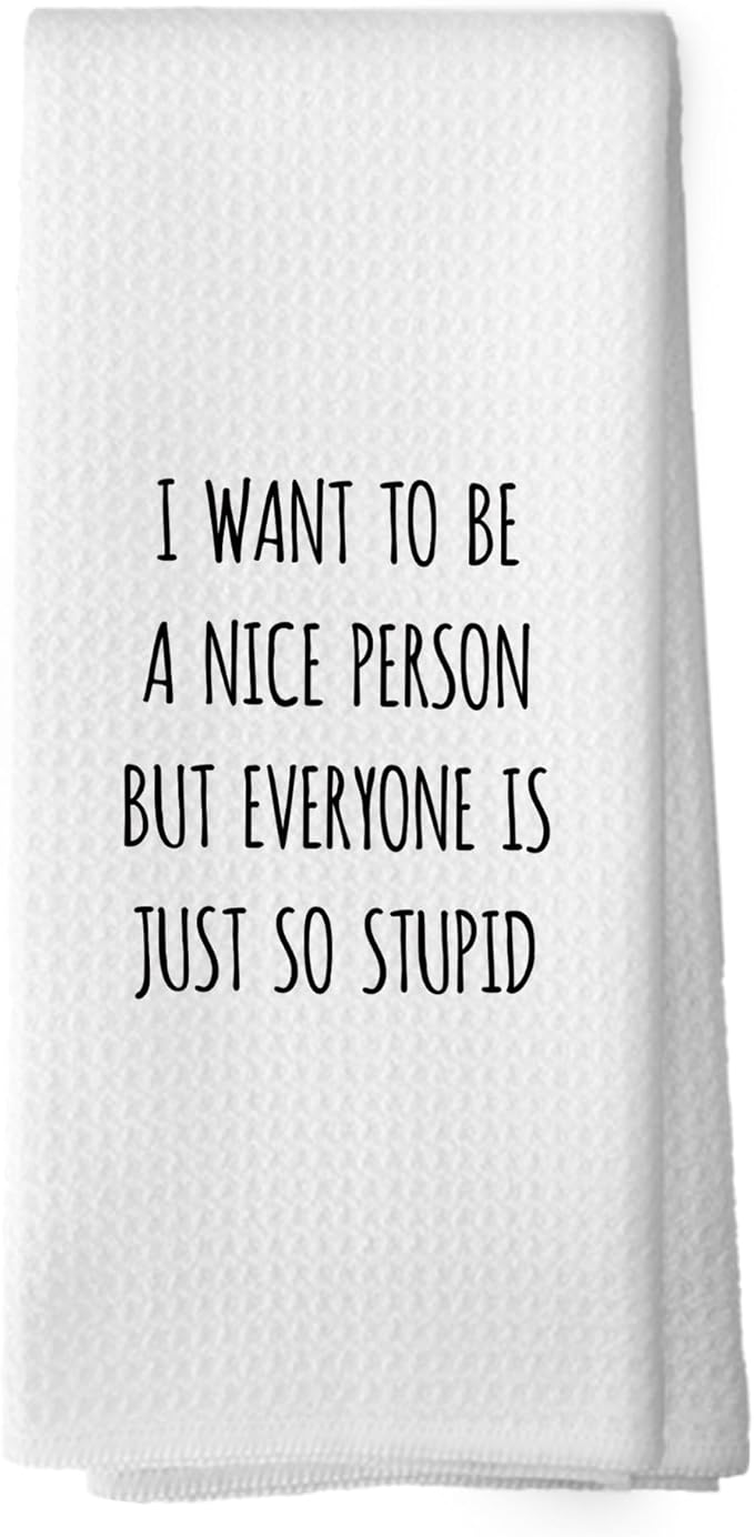 Funny Humorous Kitchen Towels Adult Humor, Sarcastic Gifts for Women Hand Towels for Bathroom, I Want to Be a Nice Person Decorative Tea Towels Dish Towels 16x24 Inch