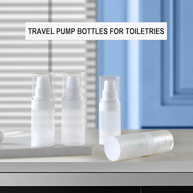 Airless Pump Bottles mini Travel Size Toiletry containers refillable Cosmetic containers Lotion Bottle with Pump TSA Approved(0.7oz/20ml 4 Pack)