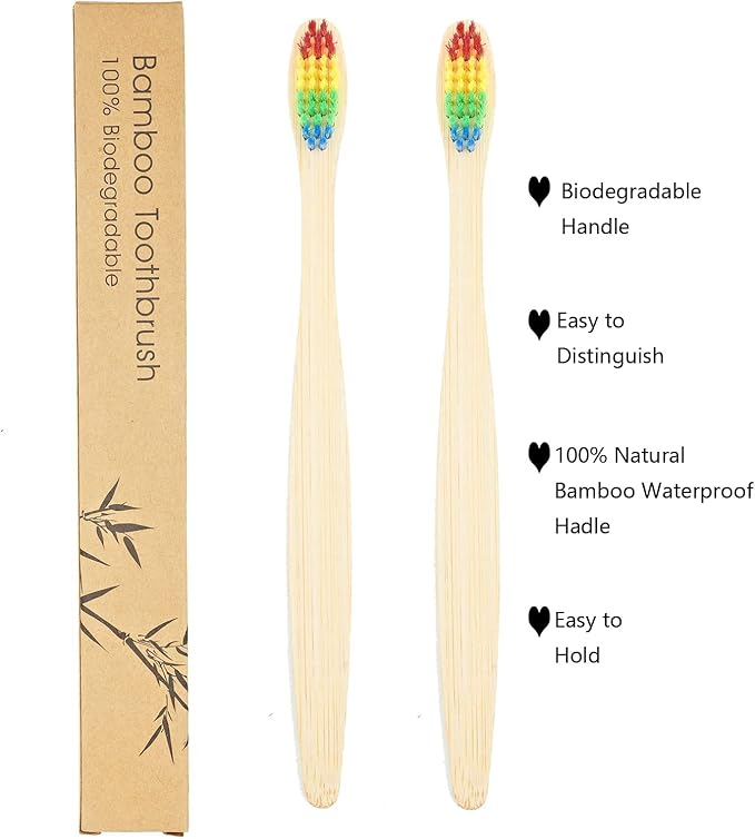 SEVENHEAD 10 PCS Bamboo Toothbrushes Soft Bristles Wooden Toothbrushes for Adult, Natural Biodegradable BPA Free Eco Friendly Toothbrushes Colorful
