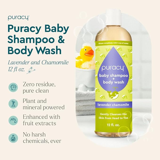 Puracy Baby Shampoo & Body Wash - Gently Scented Natural Baby Wash for Sensitive Skin -Lavender Chamomile Plant-Based Body Wash and Bath Soap For Daily Use - 12 Fl.Oz