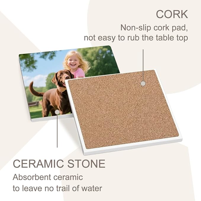 Custom Coasters, Personalized Ceramics Coaster for Crafts, Customized Absorbent Drink Coasters with Your Photo/Logo/Text, Cork Base for Home, Bars, Hallowmas