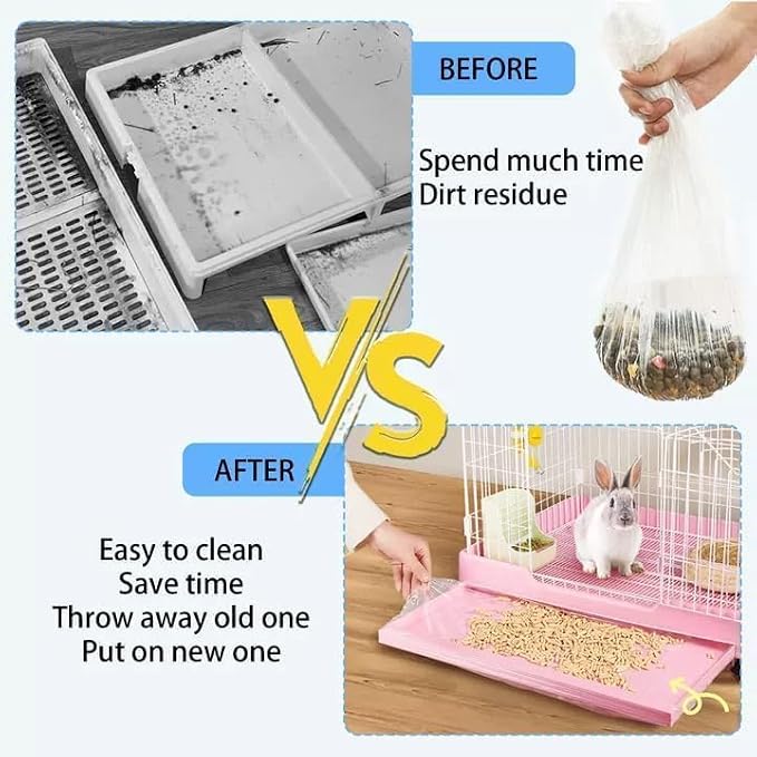 Tfwadmx 100PCS 27"x19" Disposable Rabbit Cage Liners,Guinea Pig Cage Liner | Clear Leak Proof Bunny litter box liners,Plastic Small Animal Universal Toilet Film Tray Covers for Hamster Ferret Bird Rat