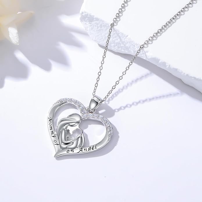 Miscarriage Necklace Gifts for Mothers 925 Sterling Silver Mommy of An Angel Pendant Memorial Jewelry Loss of Pregnancy Sympathy Gifts for Women