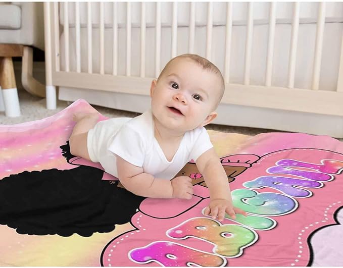 D-Story Custom Blanket with Name Customized Blanket Personalized Flannel Throw Blankets Black Girl Blanket for Kid Women Men Christmas Birthday Mothers Day