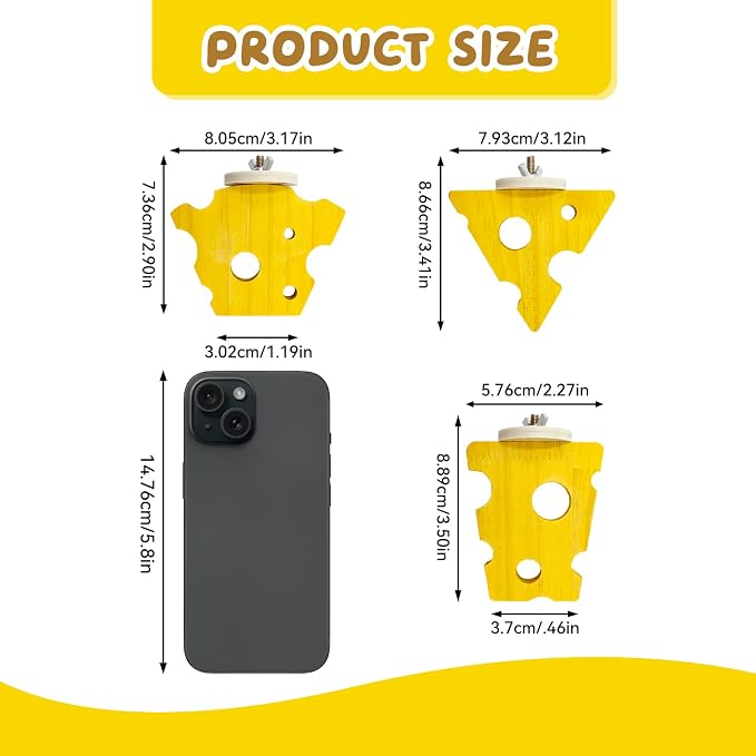 3 Pack Cheese-Themed Wooden Climbing Platforms with Mounting Kit - Multi-Level Cage Accessories for Sugar Gliders, Rats, Squirrels & Small Climbers