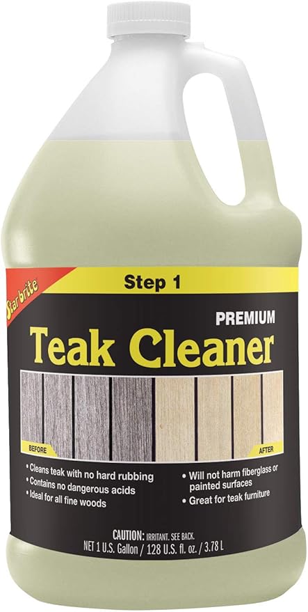 STAR BRITE Premium Teak Cleaner - Restore, Renew & Refresh Old Weathered Gray Teak Furniture & Other Fine Woods - Step 1-1 GAL (081400N)
