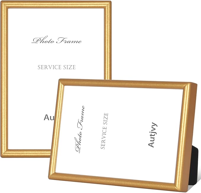 8x10 Picture Frame Matte Gold Modern Simple Thin Aluminum Metal Photo Frame with HD Real Glass, Display for Tabletop and Wall Collage. (2 Pack)