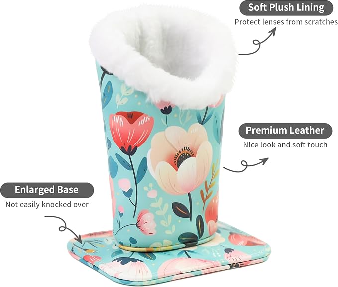 Plush Lined Eyeglasses Holder, Cute Magnetic PU Leather Glasses Stand Case for Women Men Kids