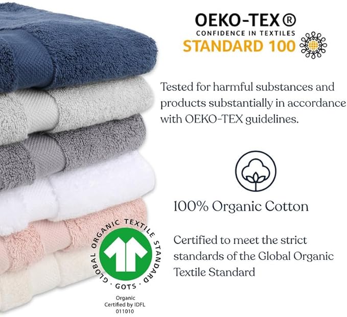Delara Organic Cotton Luxuriously Plush Hand Towel Pack of 2 | GOTS & OEKO-TEX Certified | Premium Hotel Quality Towels | Feather Touch Technology|650 GSM Long Staple|Soft, Quick Dry & Ultra-Absorbent