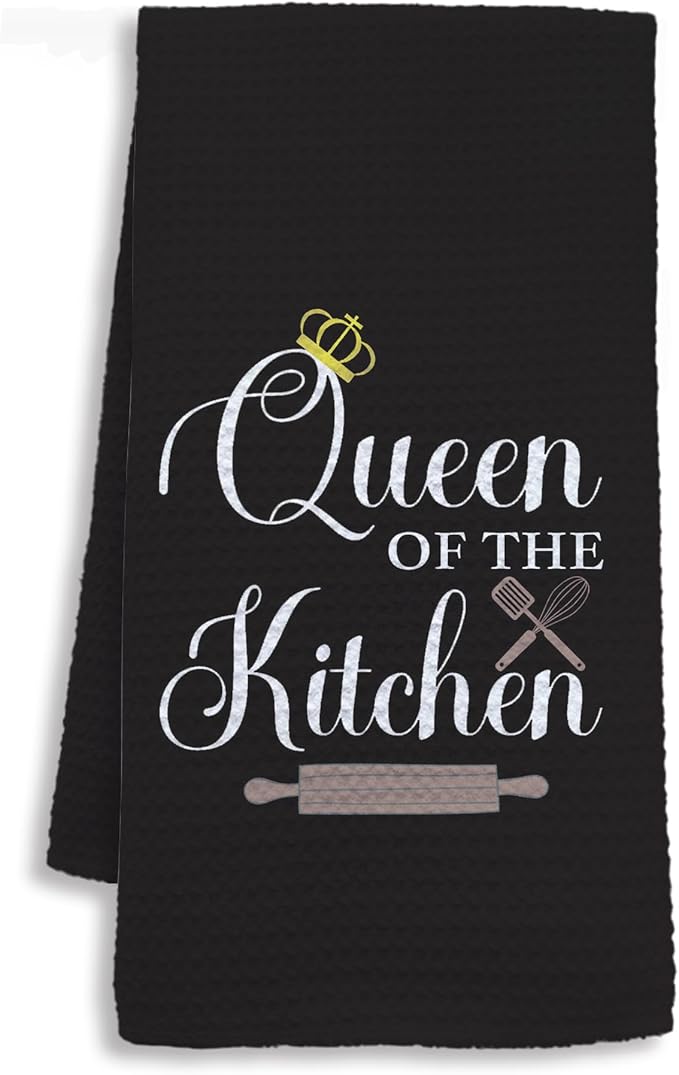 Funny Kitchen Towels, Hostess Gifts for Women, Housewarming Gifts Dish Tea Towels for Dining Room, Queen of The Kitchen Decorative Hand Towel, 16x24 Inch