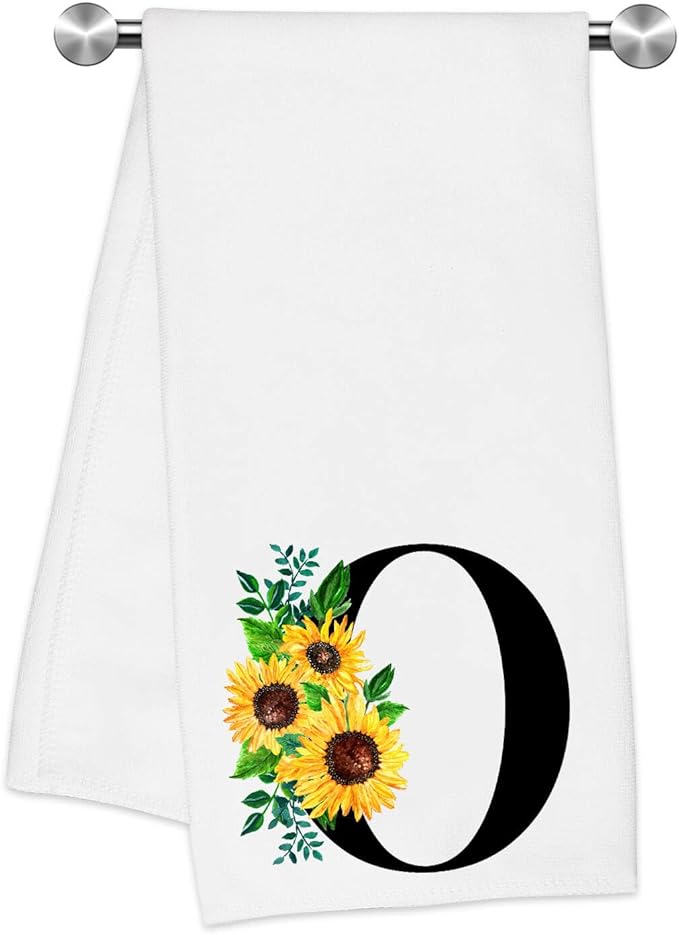 Monogrammed Sunflower Hand Towels,Ini-tial O Tea Towel Letter Kitchen Towels,Sunflower Gifts for Women,Monogram Dish Towel 17x23 Inch,Kitchen Bathroom Decorative Ini-tial Gifts for Mom Wife