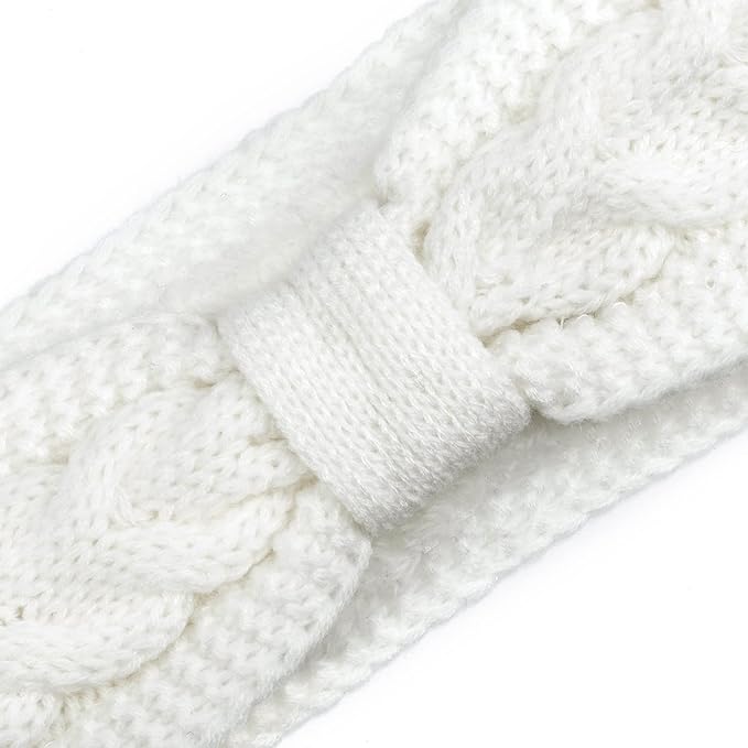 AQOKKA Knit Winter Headbands for Women Fuzzy Wool Fleece Lined Ear Warmers Elastic Turban Crocheted Head Wrap Winter Accessories for Women Cold Weather