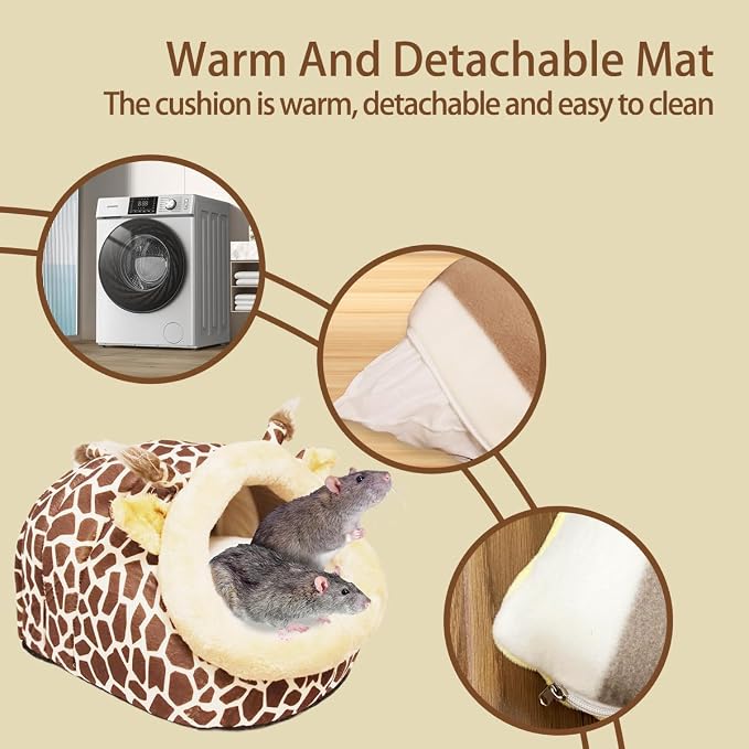 EAEDMY Guinea Pig Bed House & Hideout for Rat Bearded Dragon Hedgehog Ferret to Sleep and Hide, Guinea Pig Cage Accessories Habitat Décor (X-Large, 2.Giraffes)