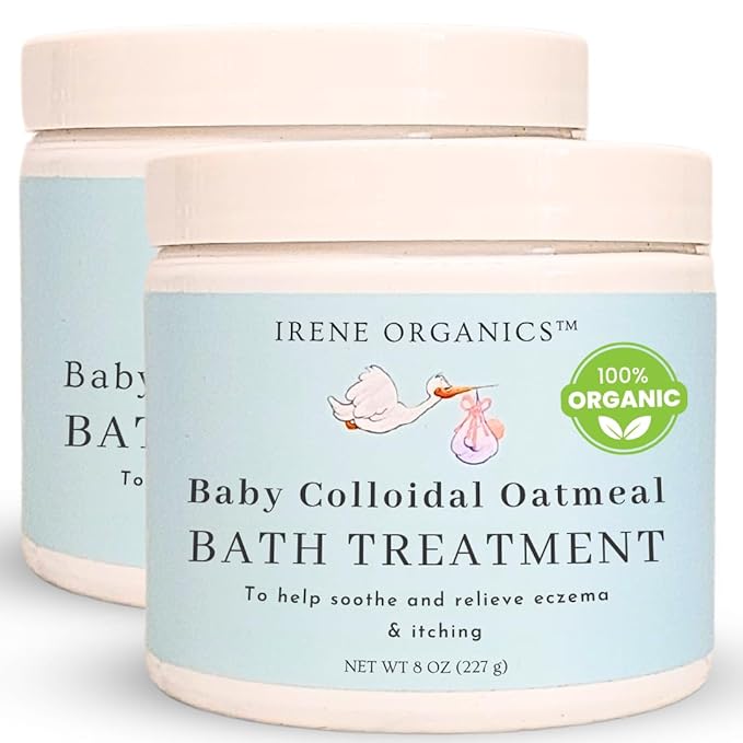 Oatmeal Baby Bath Powder by Irene Organics with Colloidal Oatmeal For Treatment of Eczema, Diaper Rash, Dry Skin and Irritation, Moisturizes and Soothes Baby’s Skin, 2 pack