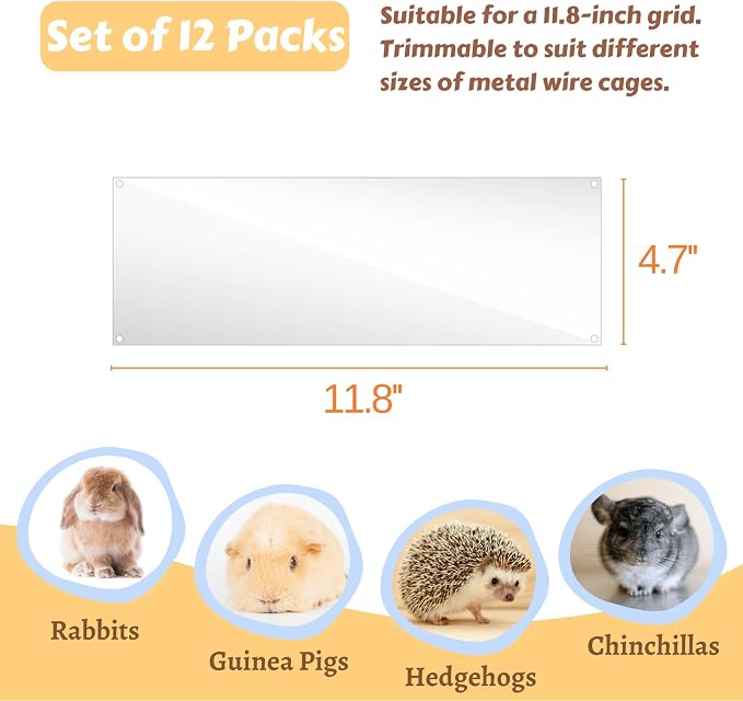 12 Pcs Cage Guard 11.8"x4.7" with Zip Ties Scatter Guard Clear | Cage Liner Flexible Side Lining for Rabbit Guinea Pig C&C Metal Wire Playpen