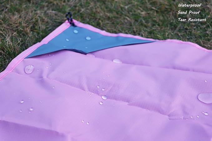Orga'Neat Pocket Picnic Blanket, Sandproof Lightweight Pocket Camping Tarp, 55″x 39″ Foldable & Fits into Small Bag, Water Resistant Washable Quick Dry Compact Beach Mat for Outdoor Recreation