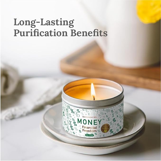 MAGNIFICENT 101 Money Candle Manifestation Candle - 6 Oz Red Soy Wax Tin - 35-Hour Burn - Clove, Cinnamon & Citronella Scent - Chakra Cleansing & Abundance Ritual