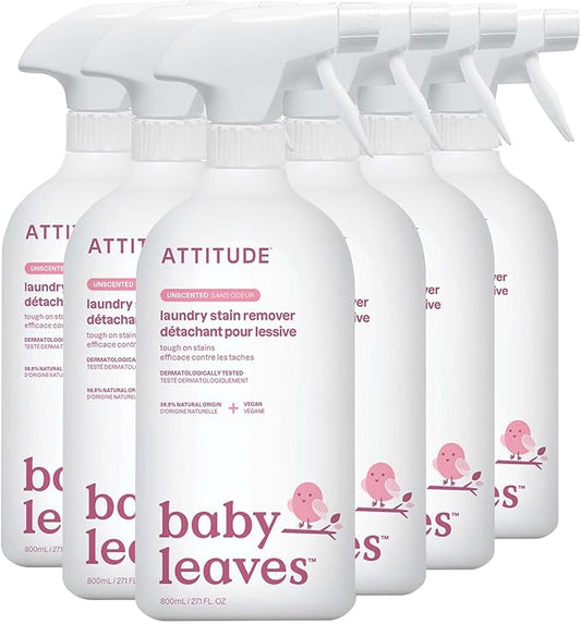 ATTITUDE Baby Laundry Stain Remover, Plant and Mineral-Based Ingredients, Vegan and Cruelty-free Household Products, Unscented, 27.1 Fl Oz (Pack of 6)