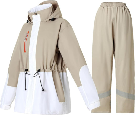 Rain Suit for Women Waterproof Hooded Rain Gear Rain Jacket and Pants 2 Piece Breathable Rain Coat Outdoor