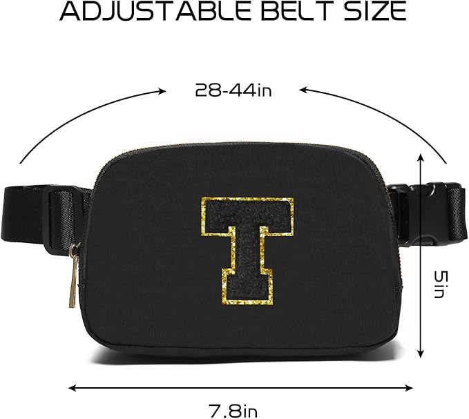 Gitus Belt Bag Fanny Pack Crossbody Bags with Initial Letter Patch Gifts for Wife Older Women Mother Coworker Bridesmaid Anniversary Travel Gifts Beach Gifts (Black-T)