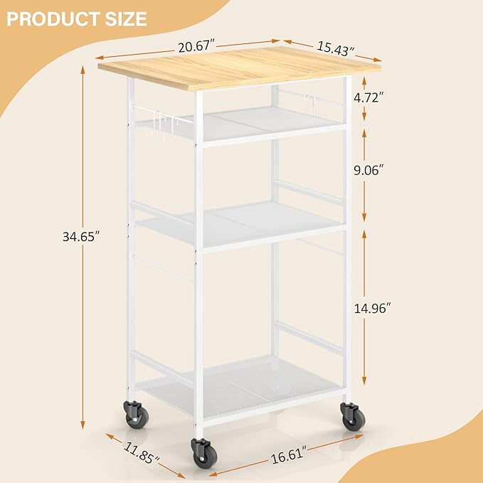 ThreeHio Rolling Kitchen Microwave Cart, 4 Tier Microwave Table Stand with Storage, Kitchen Storage Rack on Wheels, Coffee Station Cart Rack Shelf Organizer for Living Room Office, Balcony