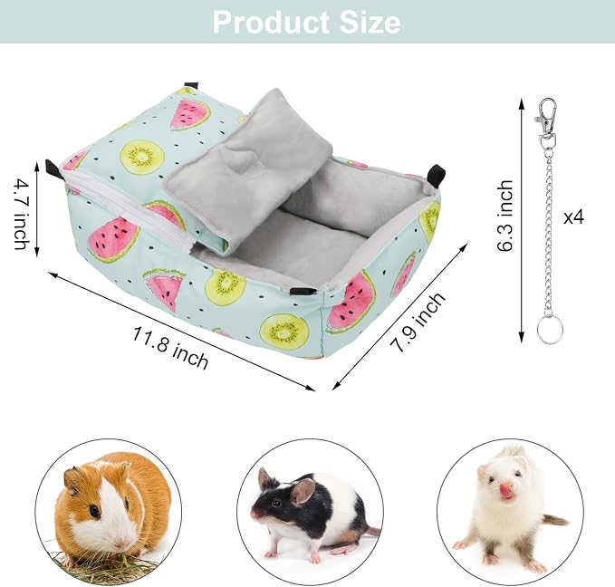 Wontee Guinea Pig Bed Warm Hammock Snuggle Bed for Young Guinea Pig Small Ferret Rat Sugar Glider Squirrel (Green)
