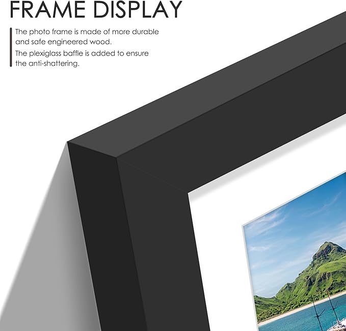 11x14 Picture Frame, 5x7 Collage Picture Frame, Displays Two 5x7 inch Photos, or 11x14 (Without Mat) Available for Wall Mount or Table Top Horizontal and Vertical Display, Black.