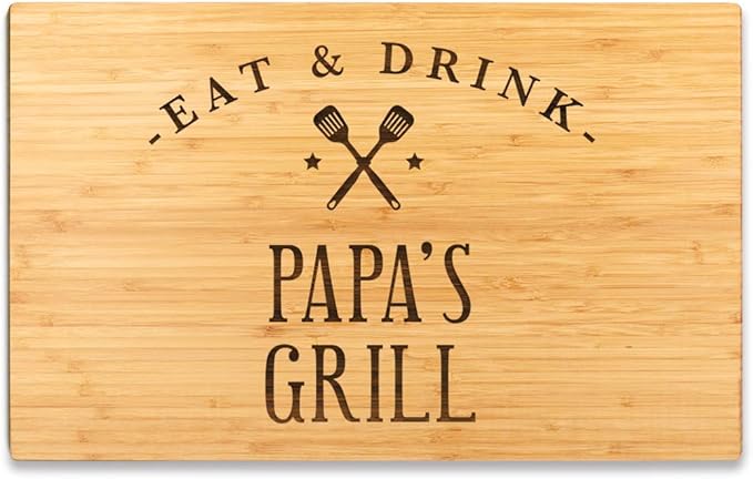 Andaz Press Large Bamboo Wood BBQ Cutting Board Gift, 17.75 x 11-inch, Papa's Grill, 1-Pack, Laser Engraved Serving Chopping Board Christmas Birthday Chef Kitchen Ideas