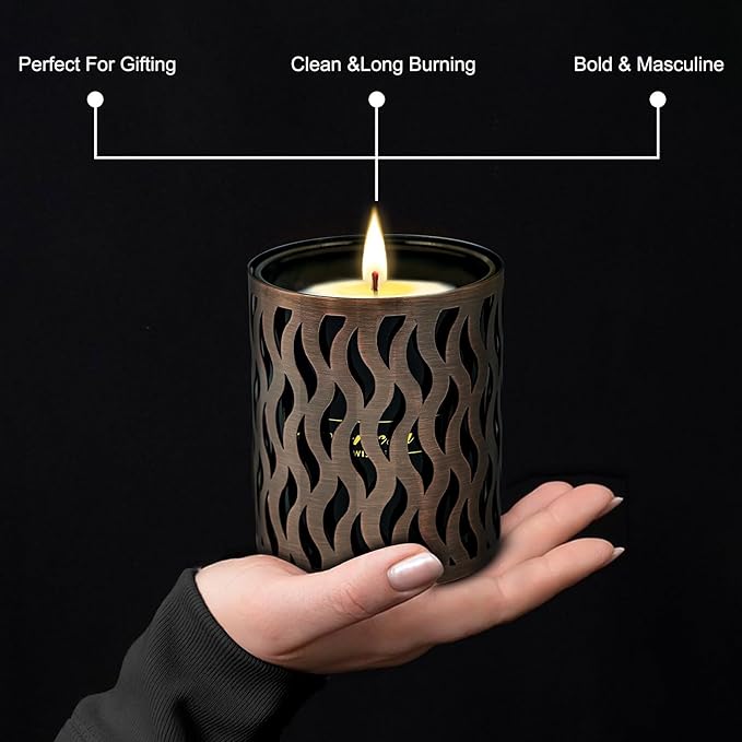 6 Pack Scented Candles Set, Men Candle Set, Gift for Men, 3 Pack Candles for Home with 3 Candle Holders, 120 Hour Soy Wax Aromatherapy Candle, Birthday Present Gifts for Dad with Gift Box