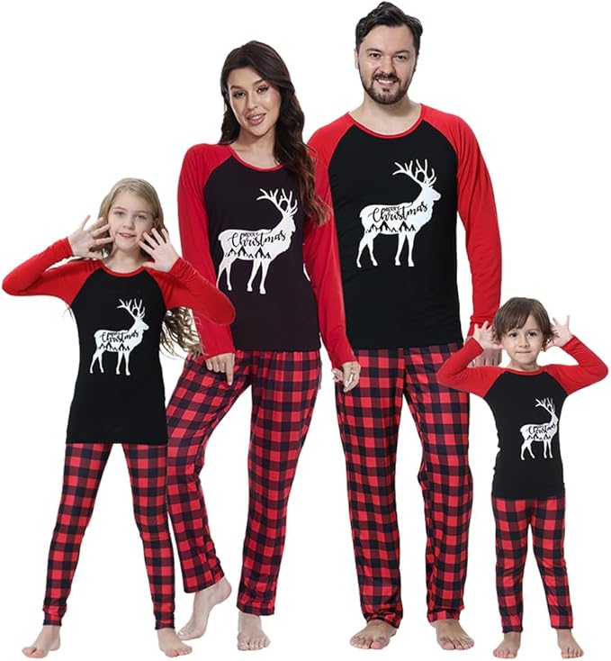 YIJIU Christmas Pajamas Cute Deer Print Long Sleeve Totem PJS Set
