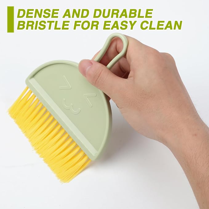 RYPET Mini Dustpan and Brush Set, Small Pet Cage Cleaner(Green) | Bunny Litter Box Brush, Fits Cage Corners, Hanging Hole Storage, Durable not Leak Ash