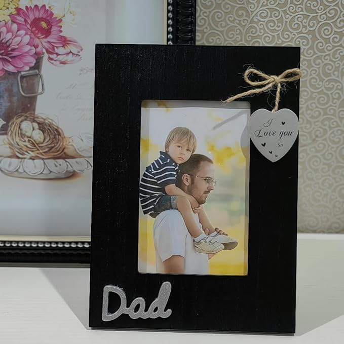 Dad I Love You so Picture Frame 4x6 Vertical,Black Wooden Heart Photo Frame for Father,Father Day Gift,Gift for Dad Birthday,Christmas,Thanksgiving,New year
