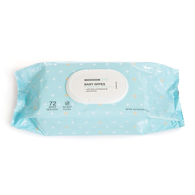 McKesson Baby Wipes, Unscented (1 Pack, 72 Wipes) - Aloe & Vitamin E, 99% Water, Flip-Top Lid, Wipes for Sensitive Skin & Diaper Rash, 6.8 in x 7 in, 72 per Pack