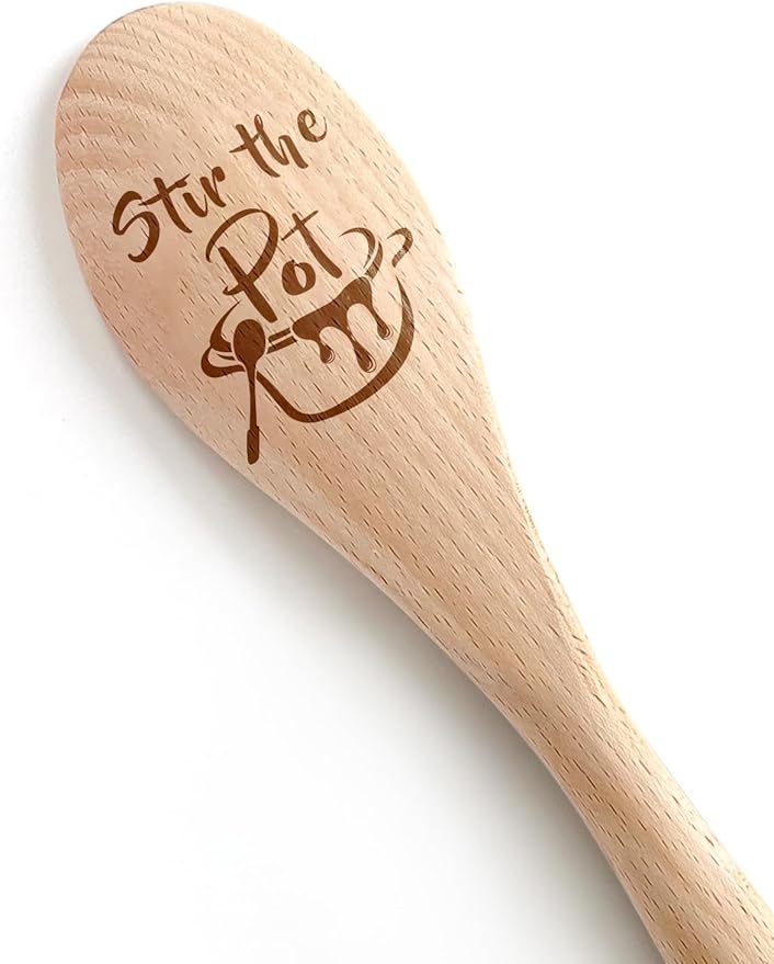 Funny Stir the Pot Wooden Spoons for Cooking, Salad Mixing Stir Serving Spoon, Engraved Wood Spoons Kitchen Decor Accessories Valentine's Day Gifts for Woman Chef Grandma