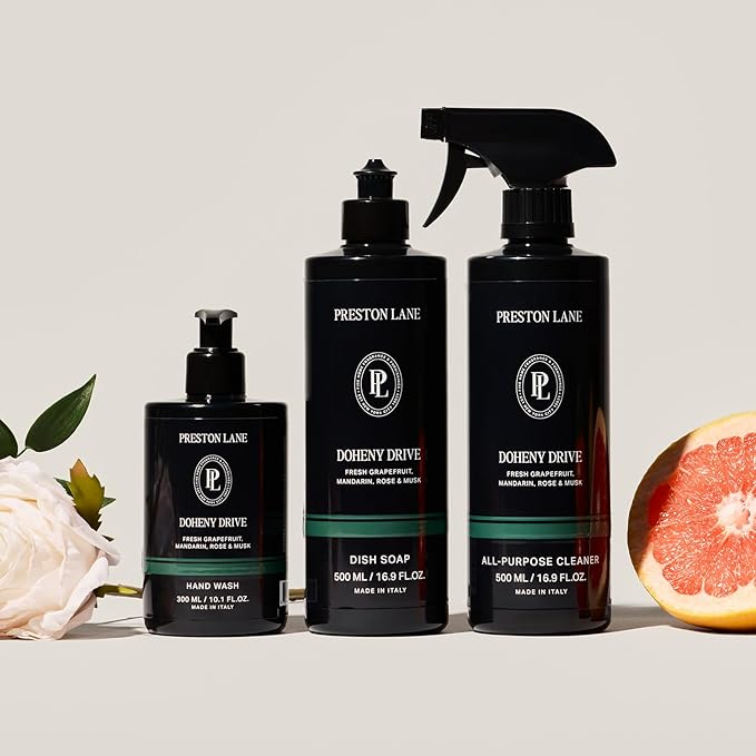 Preston Lane Luxury Kitchen Set – Hand Wash, Dish Soap & All-Purpose Cleaner | Plant-Powered Cleaning Essentials Bundle with Fine Italian Fragrance, Terrace View Scent