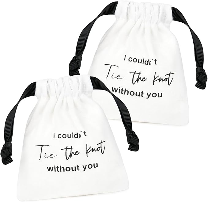 CEELGON 8 Pcs Drawstring Jewelry Pouch Bridesmaid Gift Bags Linen Cotton Fabric Wedding Bridal Party Favor Bags Bachelorette Tie The Knot Earring Packaging Proposal Gift (White)