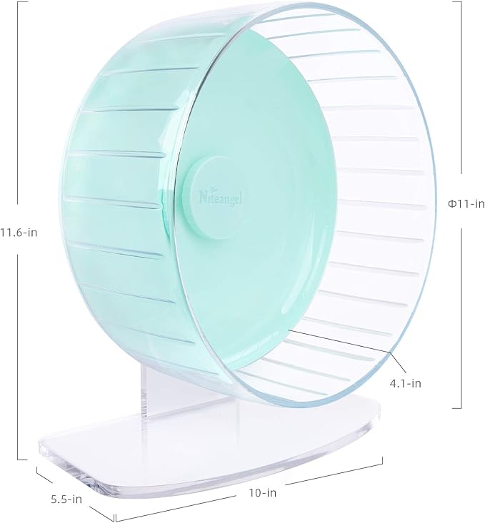 Niteangel Super-Silent Hamster Exercise Wheels: Quiet 11 inch Running Wheel | Can 11.6-15.4" Adjustable Height - No Bend Back Spinner Running for Dwarf Syrian Hamster Gerbils Mice Or Other Small Animal