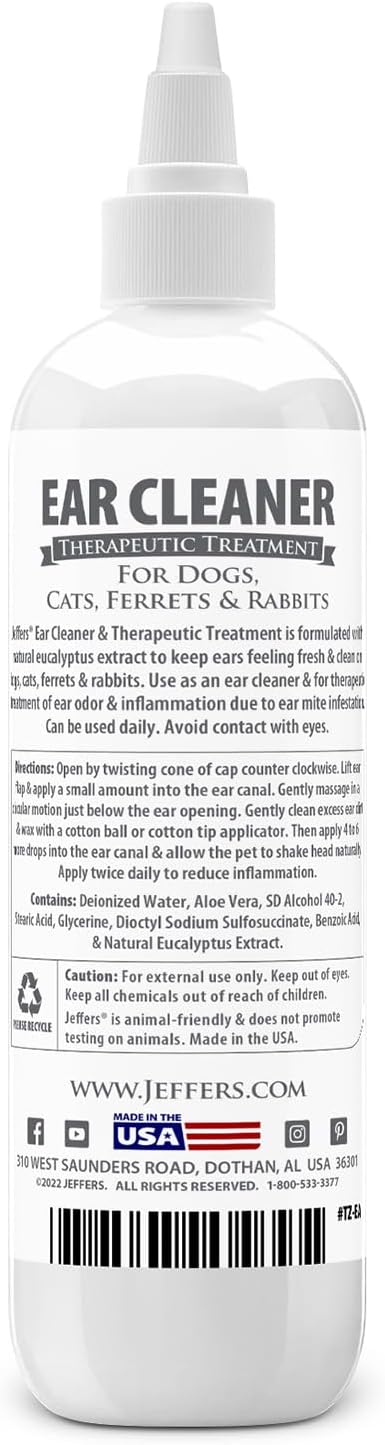 Jeffers Pet Ear Cleaning Solution for Dogs, Cats & Puppies, 8 oz – Aloe Vera Ear Wash for Wax & Odor Removal, Itchy Ear Comfort, Routine Ear Hygiene, Home Grooming, Travel Friendly Pet Care