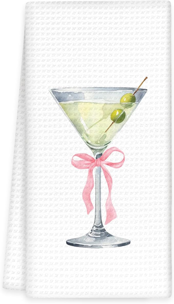 Martini Decor Bow Kitchen Towels, Gifts for Martini Lovers Hand Towels, Pink BowMartini Dish Towel Tea Towel for Kitchen Home Bar Decorative, Coquette BowMartini Bar CartDecor, 16x24In